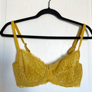True & Co golden yellow lace underwire lingerie balconette bra size 34D